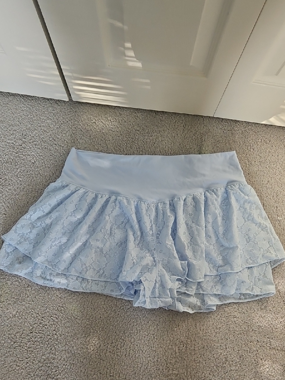 aerie Light Blue Lace Ruffle Athletic Shorts